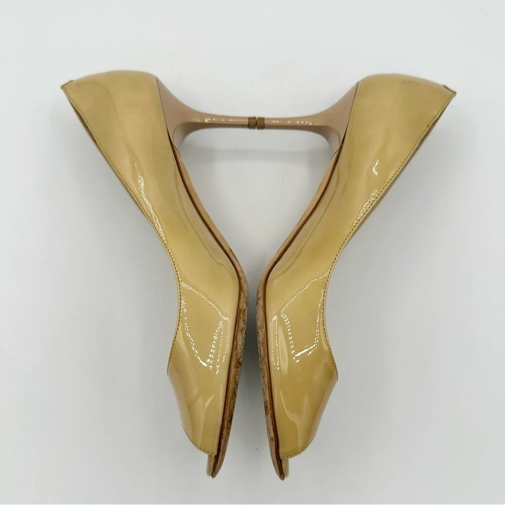 Jimmy Choo peep toe pumps tan patent leather medium heel - Picture 5 of 15